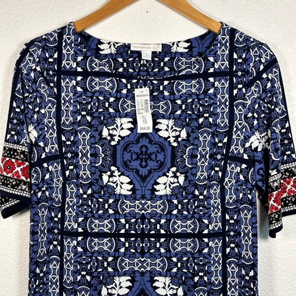 WESTPORT‎ 1962 Stretch Blue Black White Red Bohemian Floral Print Sz 10 NWT - Picture 2 of 11